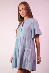 VERY J Mineral Washed Baby Bell Sleeve Woven Mini Dress OutfitFlow